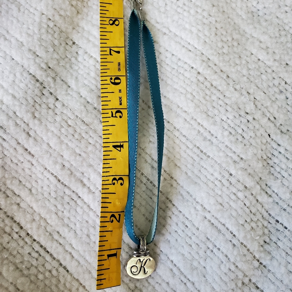 Blue choker with silver K pendant